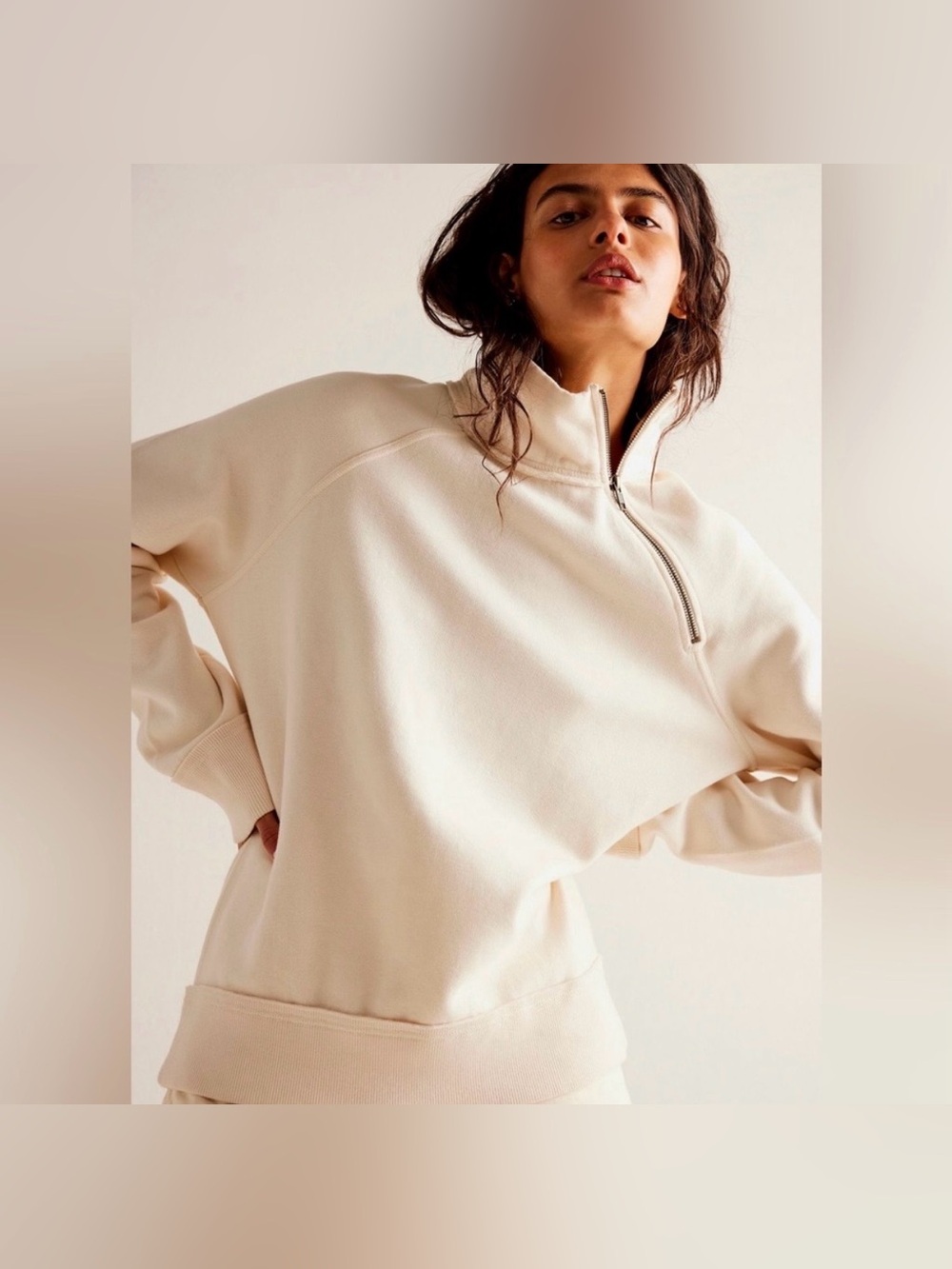 Free People We the Free Just a Game Half-Zip Sweatshirt in Tea (Cream)
